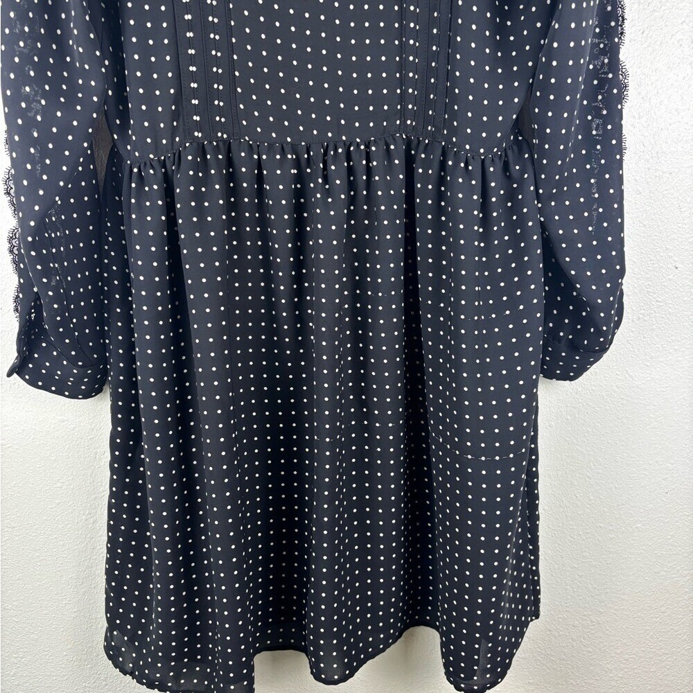 The Kooples Medium Black and White Polka Dot Pleated Collared Dress Lace Teacher - Picture 10 of 13